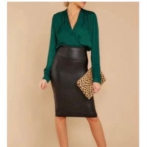 SPANX Black High Rise Faux Leather Pencil Straight Skirt Medium